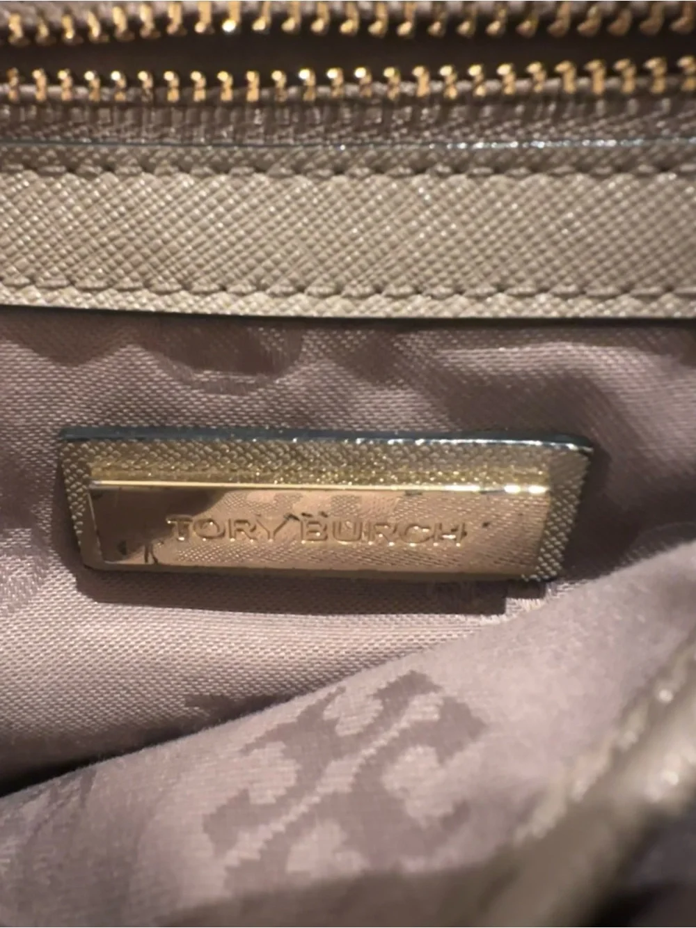 Tory Burch taupe leather shoulder or crossbody bag with gold chain